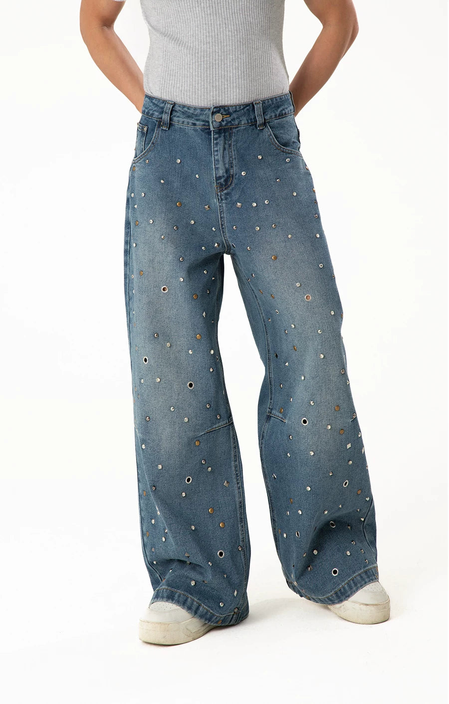 Men's Rhinestone Wide Leg Jeans