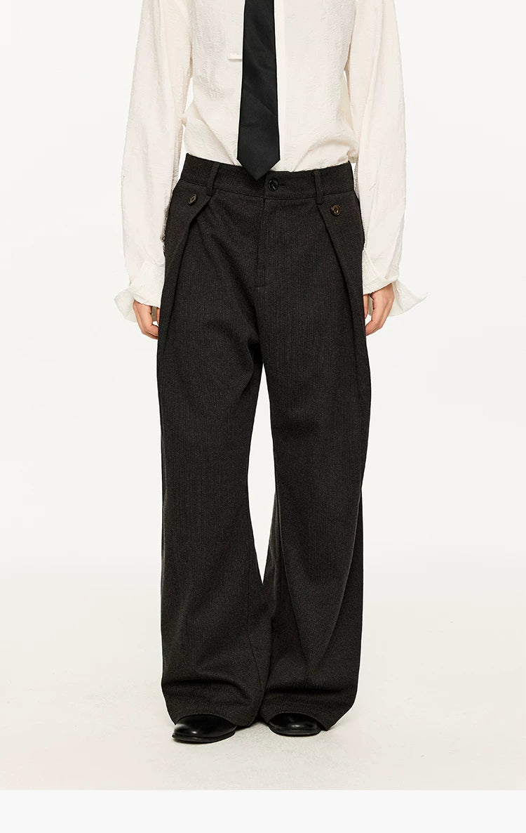 Men's Striped Pleated Straight Wool Pants