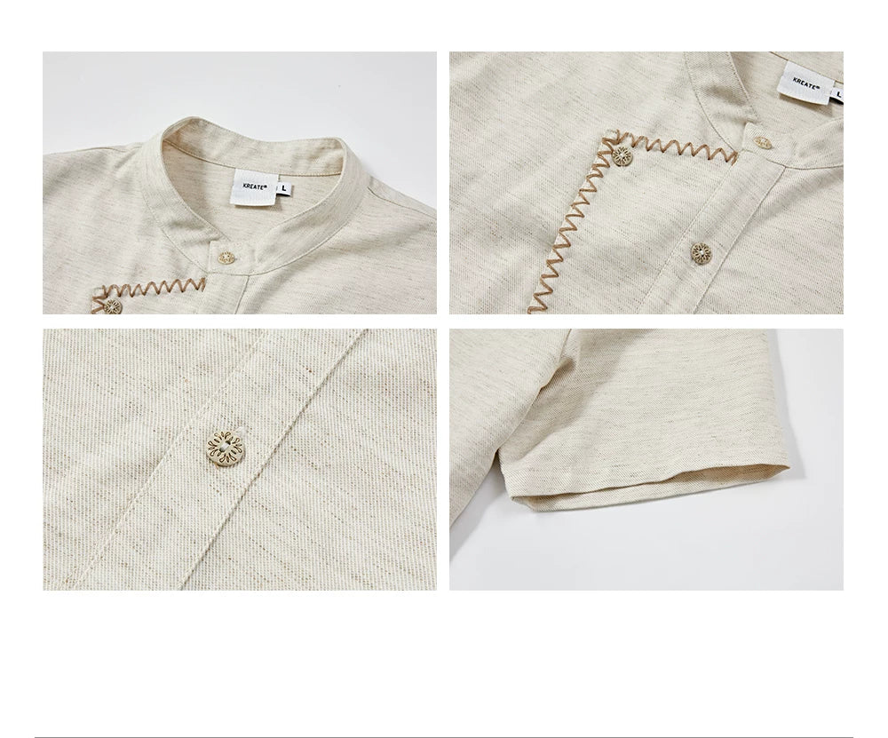 Contrast False Placket Short Sleeve Shirt