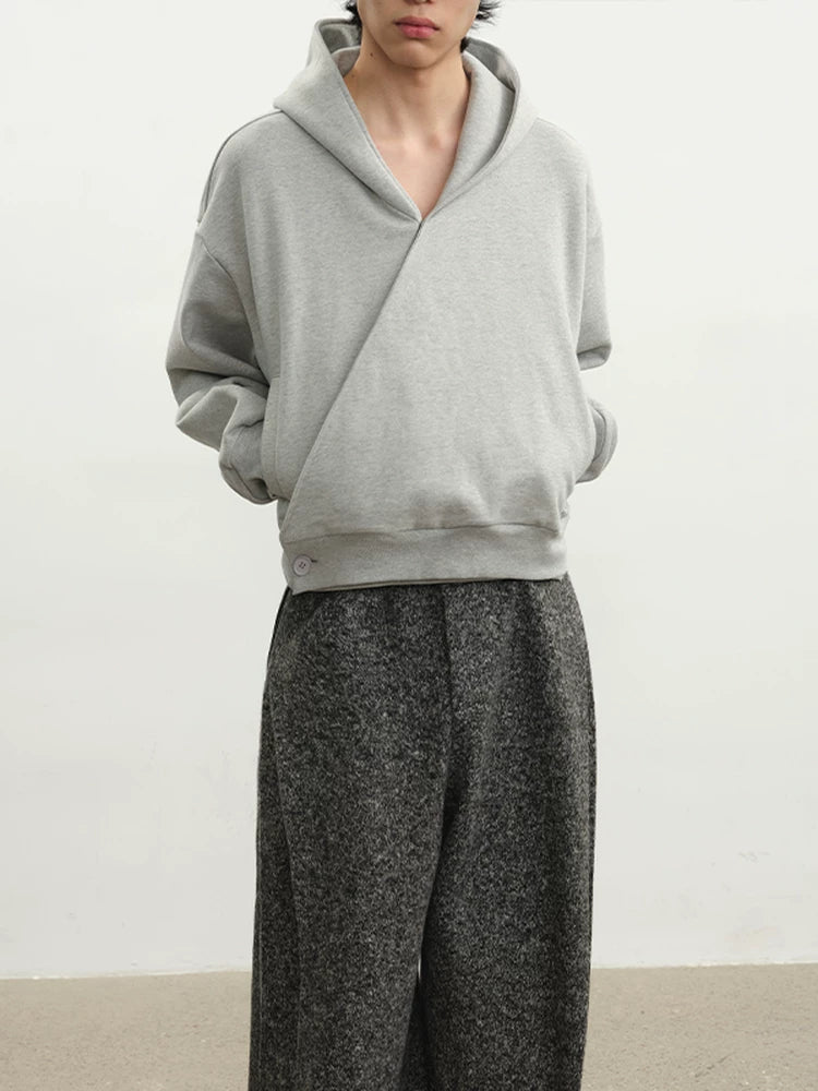 Relaxed Double Button Cross Neck Hoodie