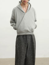 Relaxed Double Button Cross Neck Hoodie