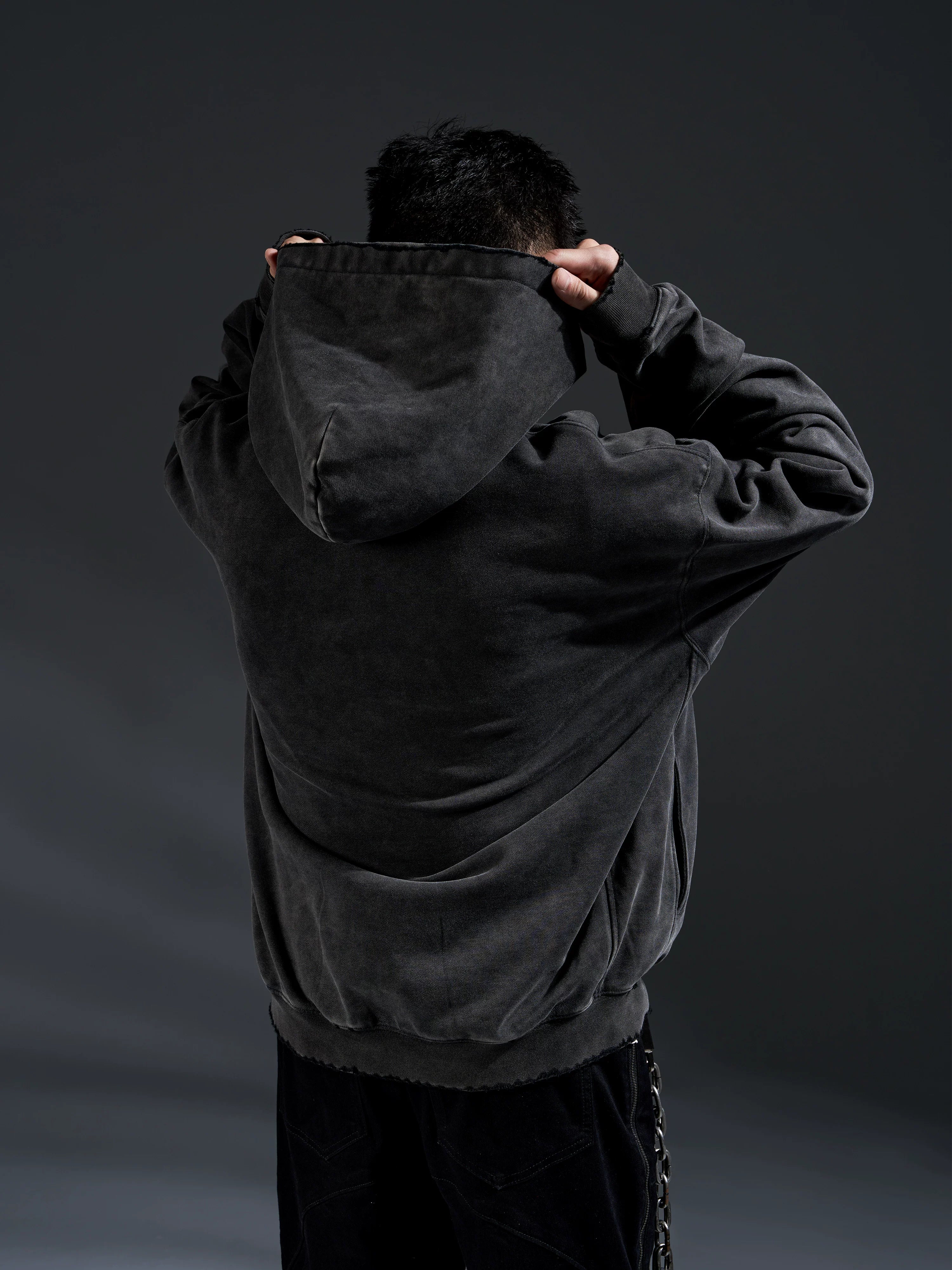 Loose Distressed Dark Metallic Print Sweatshirt