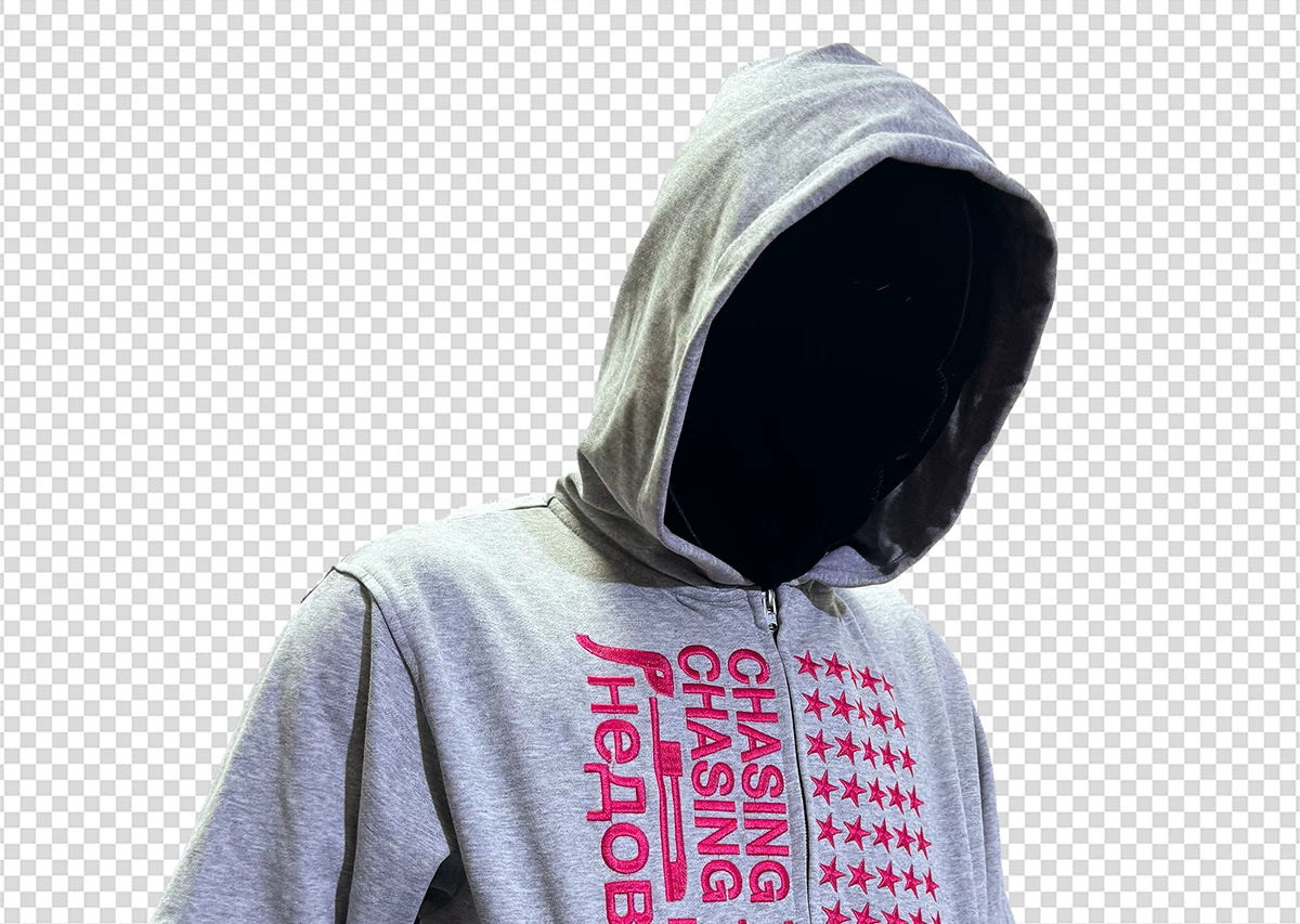 Slim Cropped Gray Flag-Embroidered Zip Hoodie