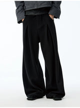 Leather Waist Wide Leg Wool Pants