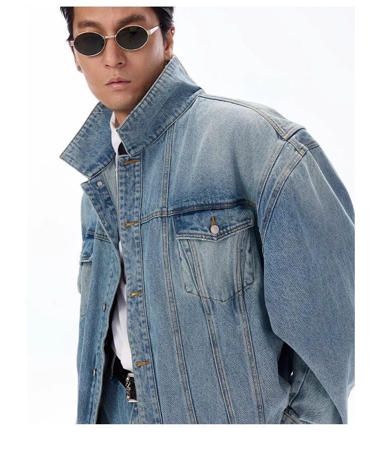 Structured Heavy Wash Denim Jacket
