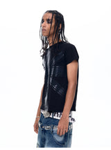 Black Printed Cross Crew Neck Tees