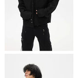 Two-Tone Cropped Lace Pocket Magnetic Jacket
