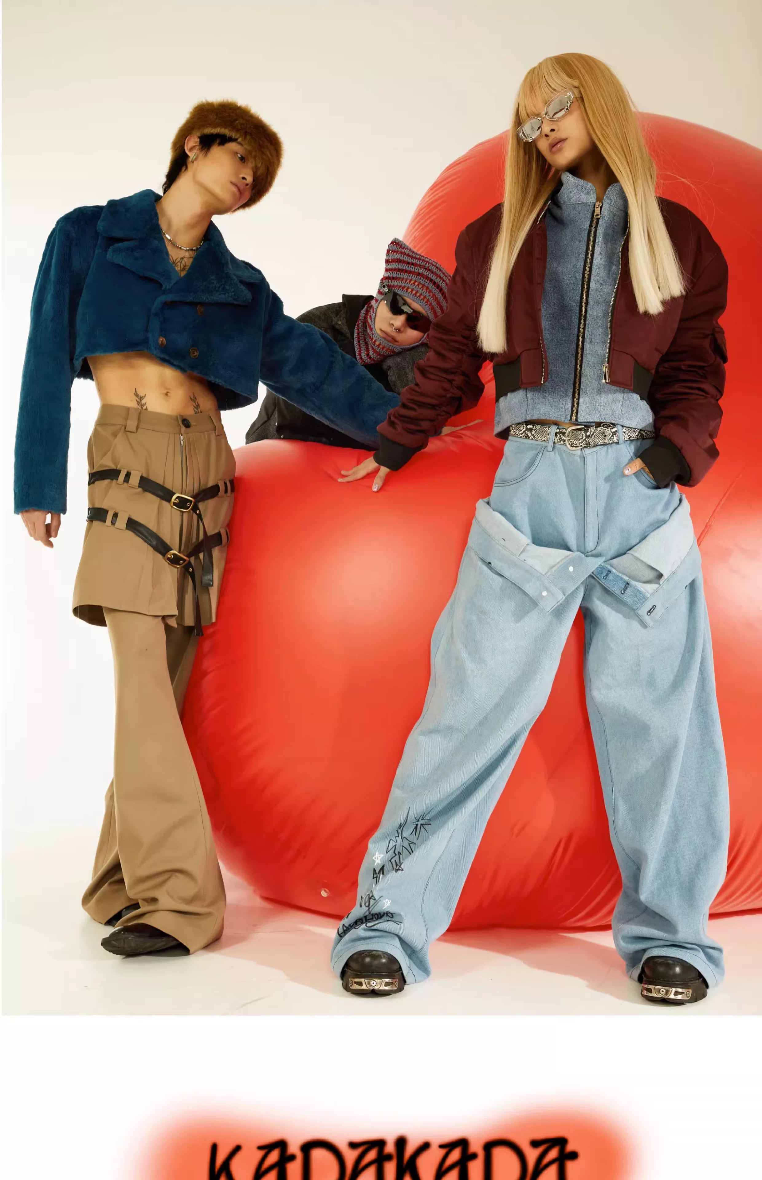 Cropped Two-Piece Maroon Denim Bomber Jacket