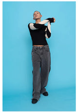 Men's Colorblock Wide Leg Jeans