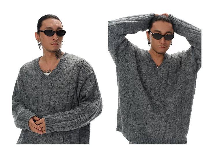 Men's V-neck Twist Wool Blend Sweater
