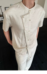 Contrast False Placket Short Sleeve Shirt