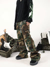 Olive Camouflage Flared Zippered Denim Jeans