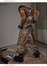 Detachable Bow Wide Leg Camo Pants