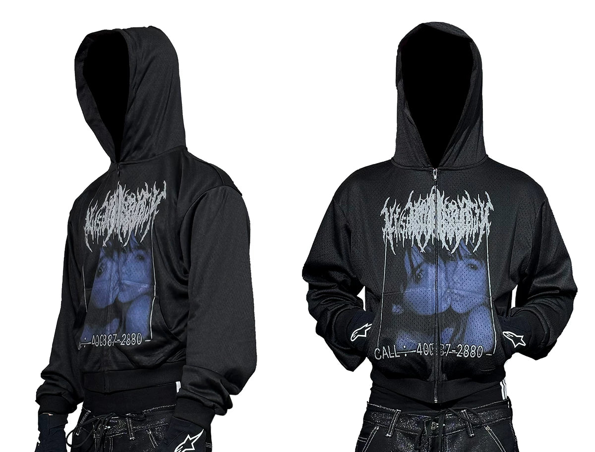 Slim Fit Mesh Zip-Up Hoodie