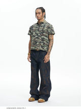 High-Density Embroidery Flared Raw Denim Jeans