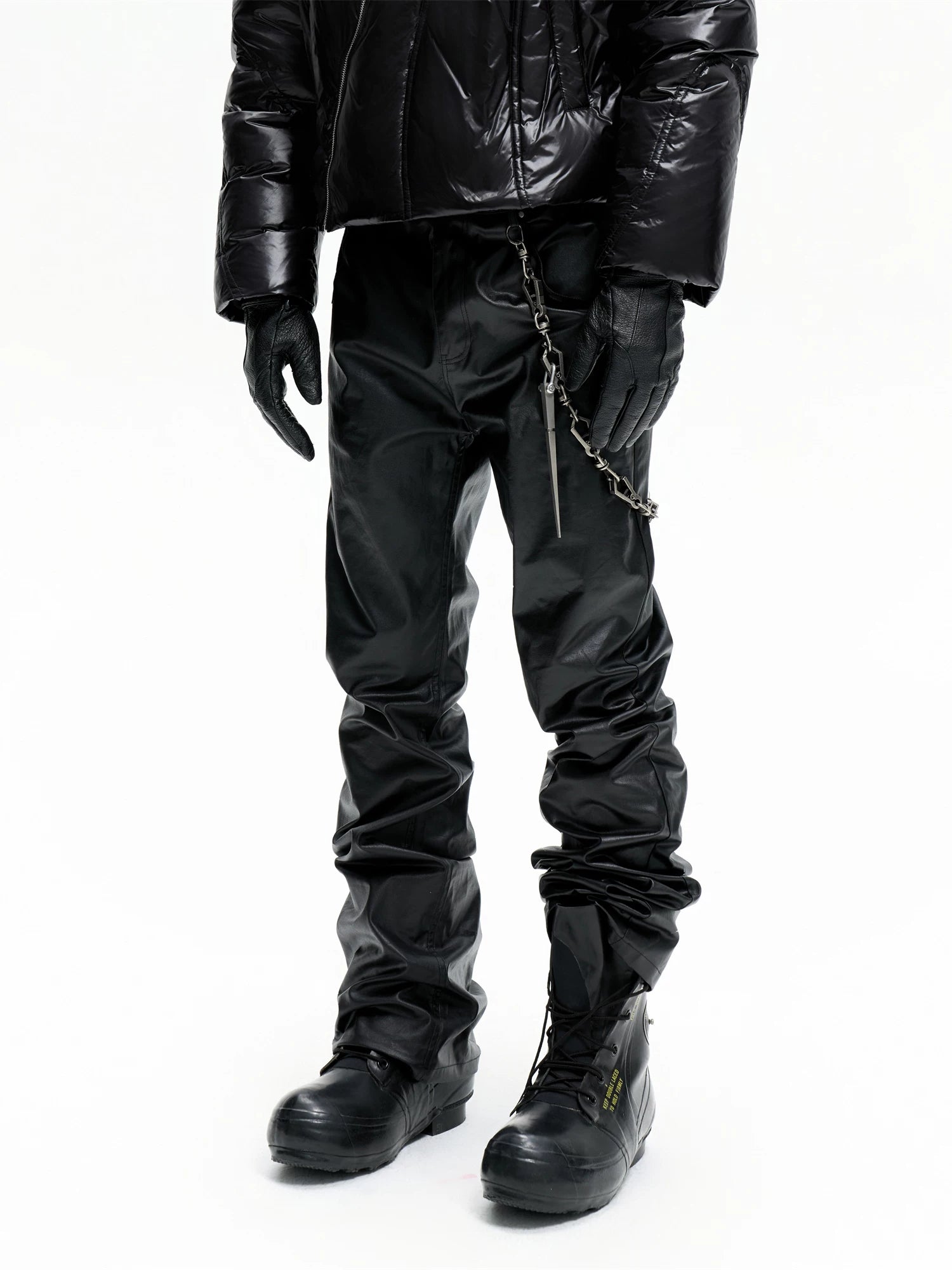 Dark Stacked Waxed Straight Skinny Pants