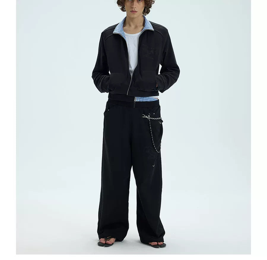 Reversible Plaid Embroidered Zip-front Fleece Jacket