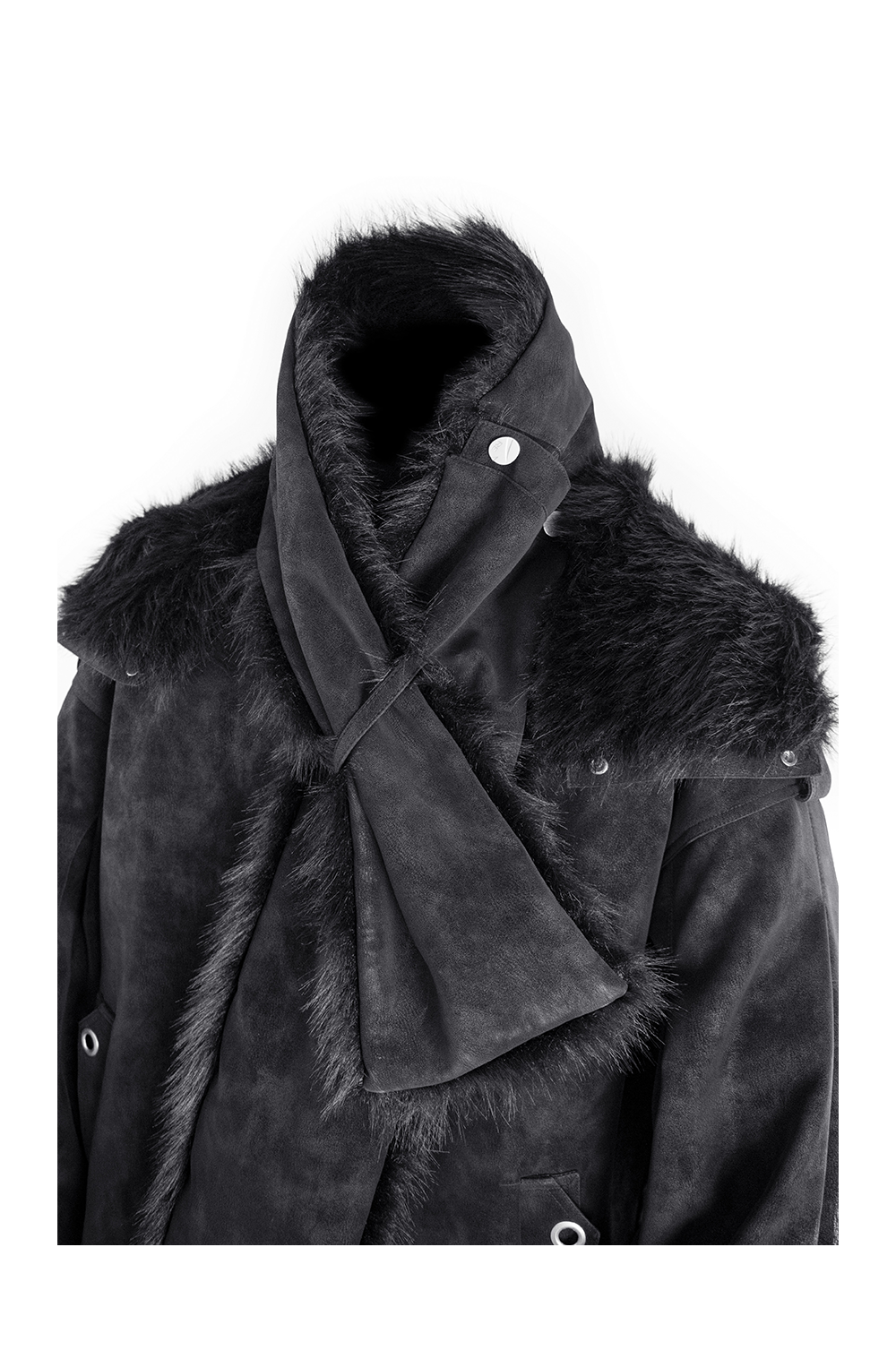 Detachable Scarf Hooded Frosted Leather Coat