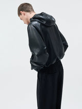 Cropped Lambskin PU Hooded Kangaroo Jacket