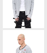 Striped Snap Button Couple Knit Cardigan