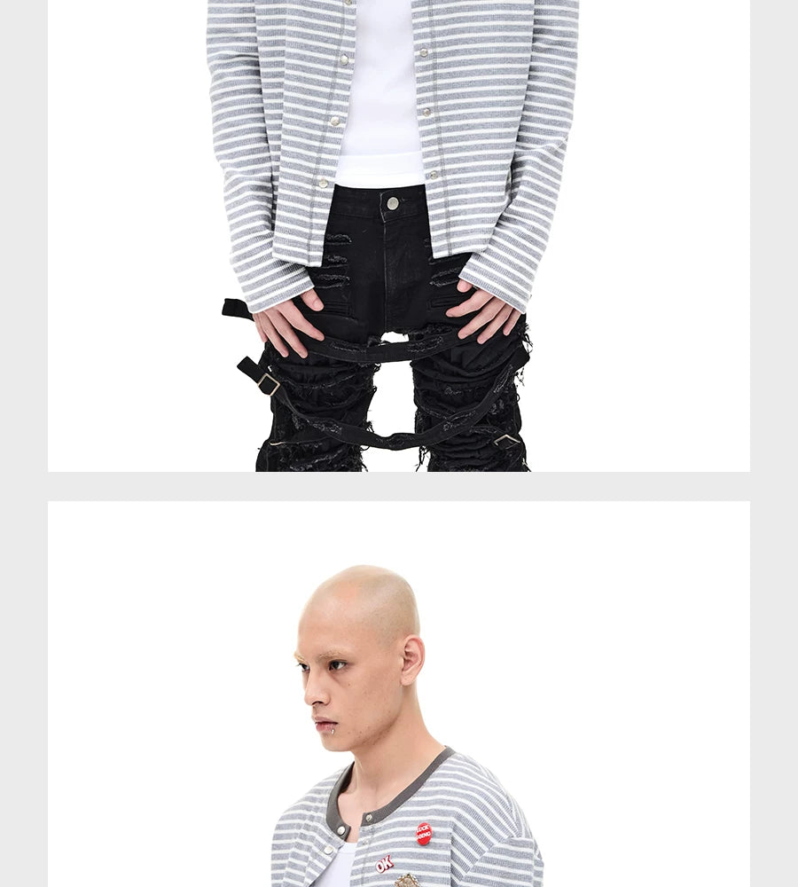 Striped Snap Button Couple Knit Cardigan