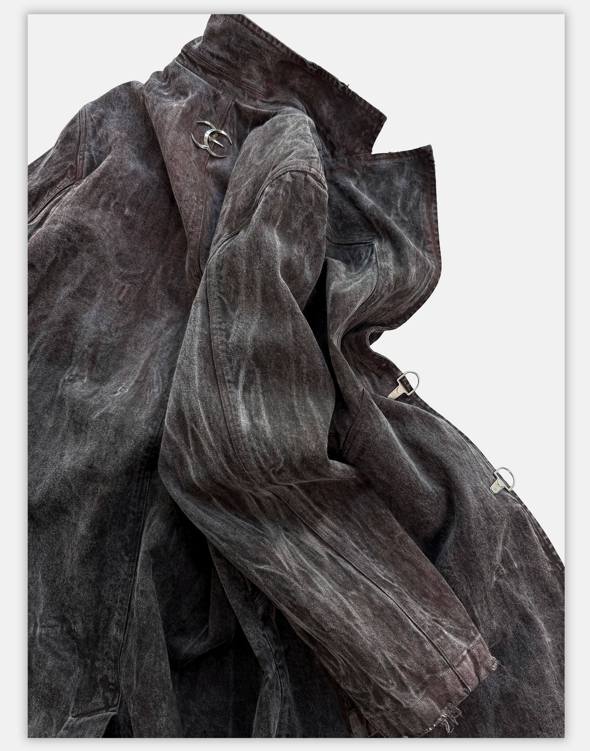 Collared Distressed Tie-dye Denim Coat
