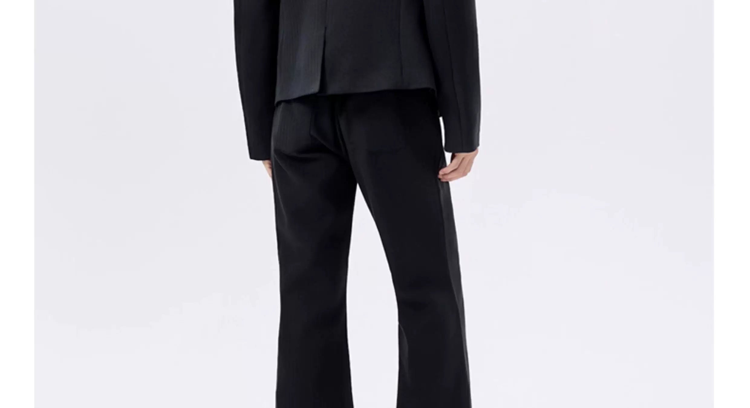 Black Waist-cinched Wide-shoulder Herringbone Blazer