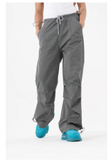 Black Khaki Drawstring Wide Leg Pants