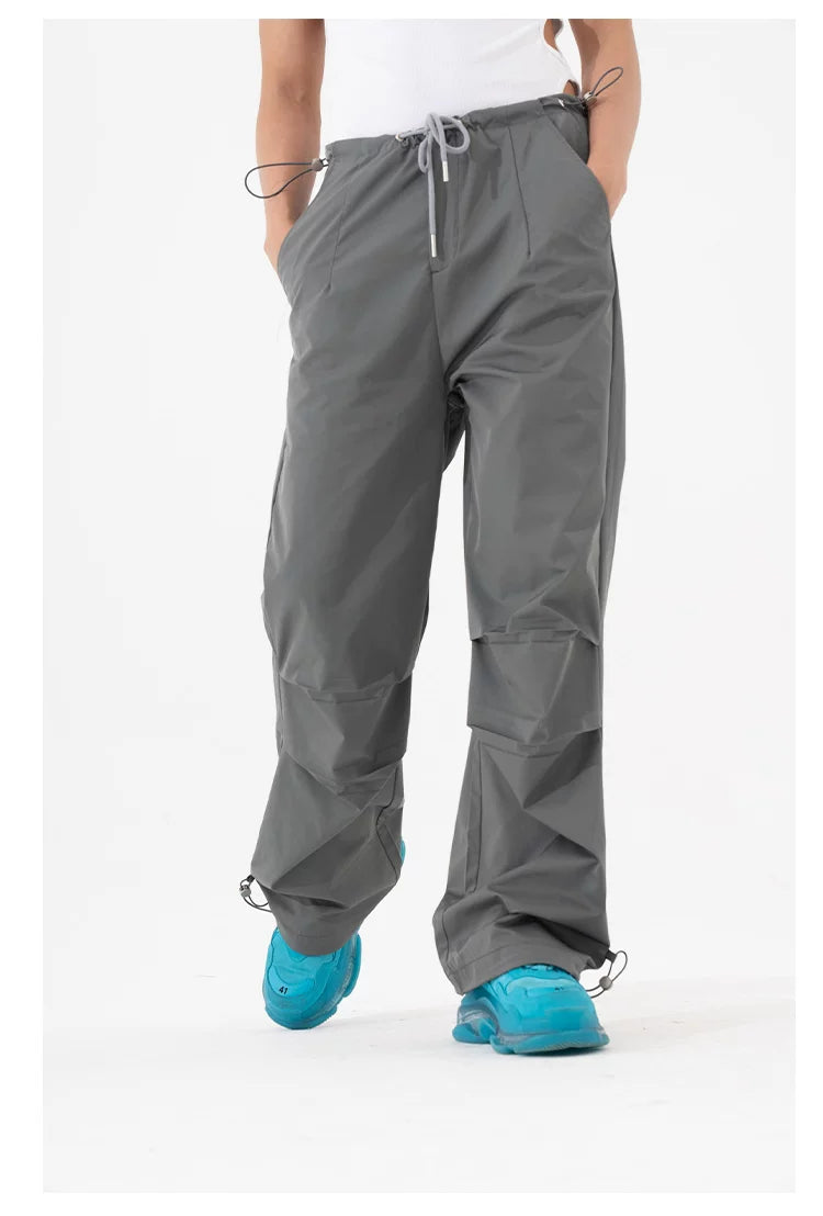 Black Khaki Drawstring Wide Leg Pants