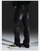 Stretchy Patchwork Crinkled Washed Flare Jeans