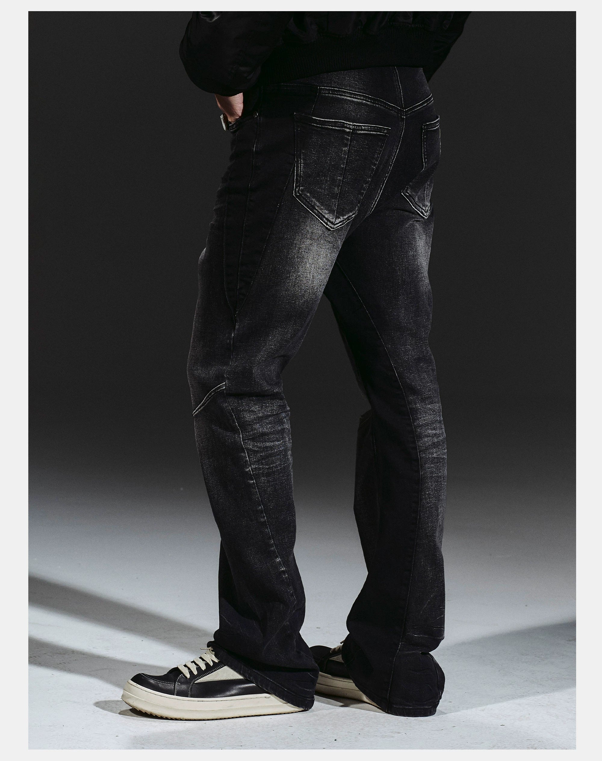 Stretchy Patchwork Crinkled Washed Flare Jeans