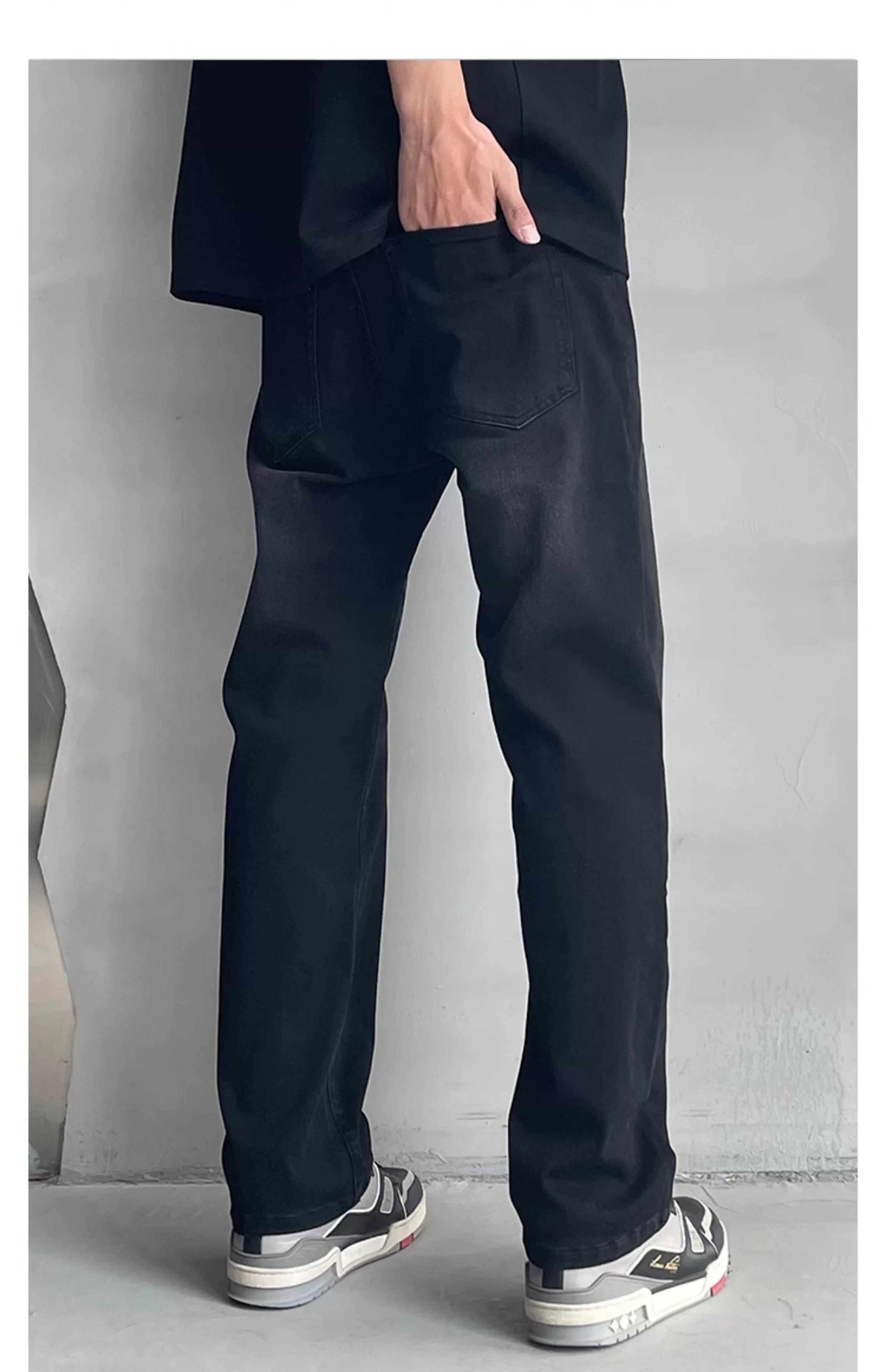 Men's Washed Black Loose Straight Jeans