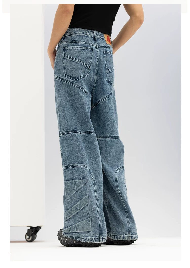 Men's Blue Black Loose Flared Jeans
