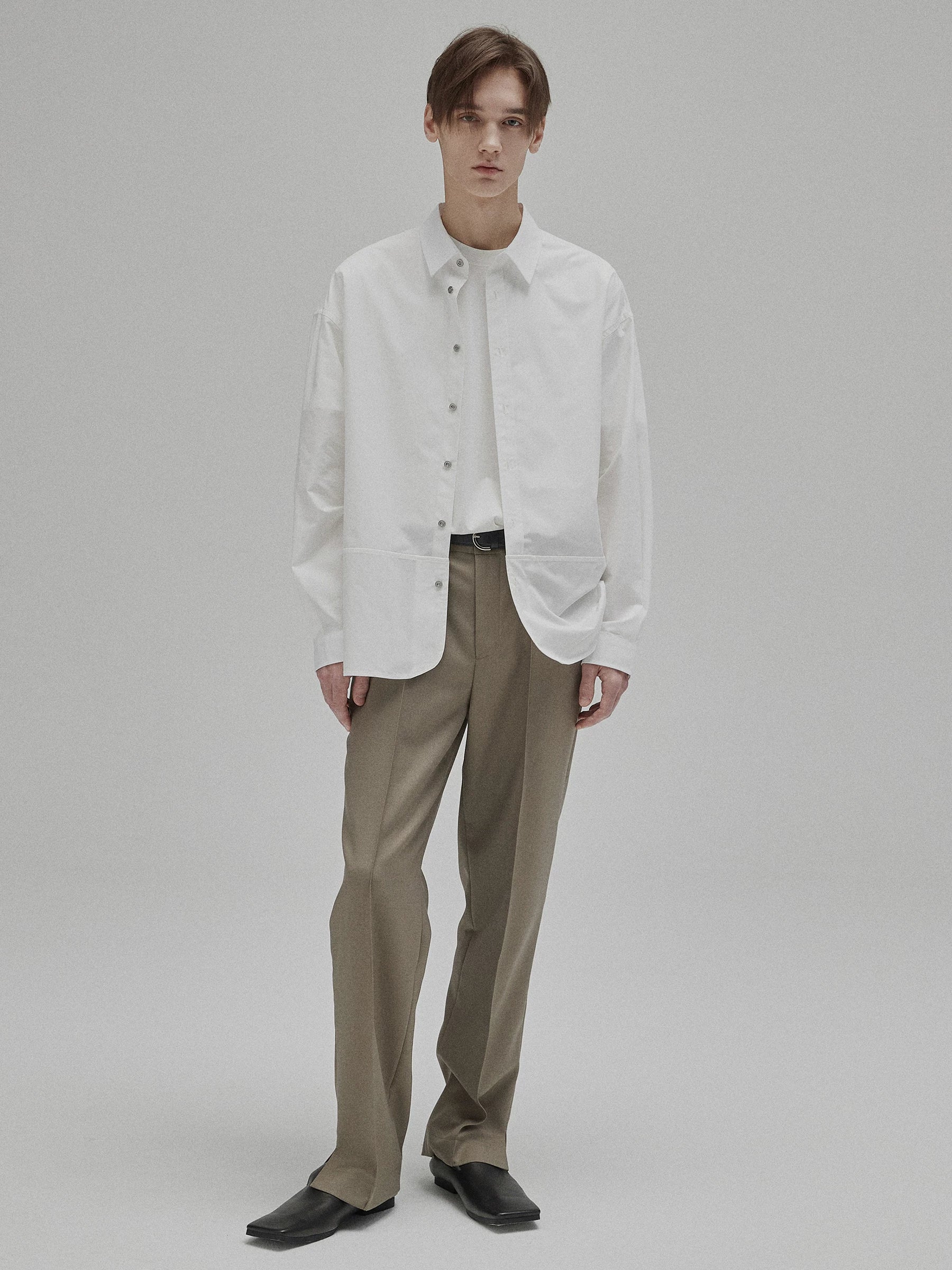 Basic Satin Slub Curved Hem Shirt