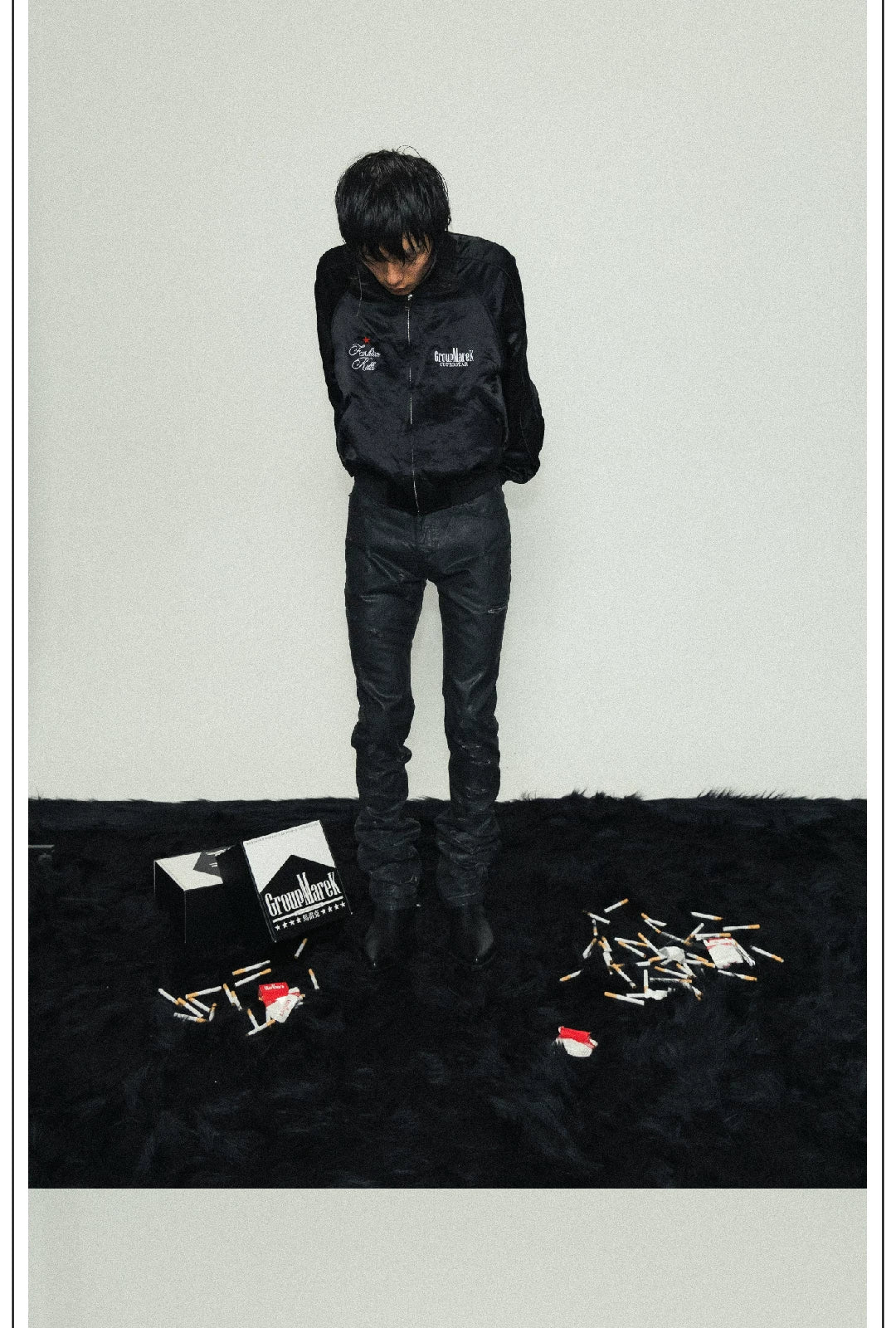 Black Acetate Embroidered Cropped Zip Jacket