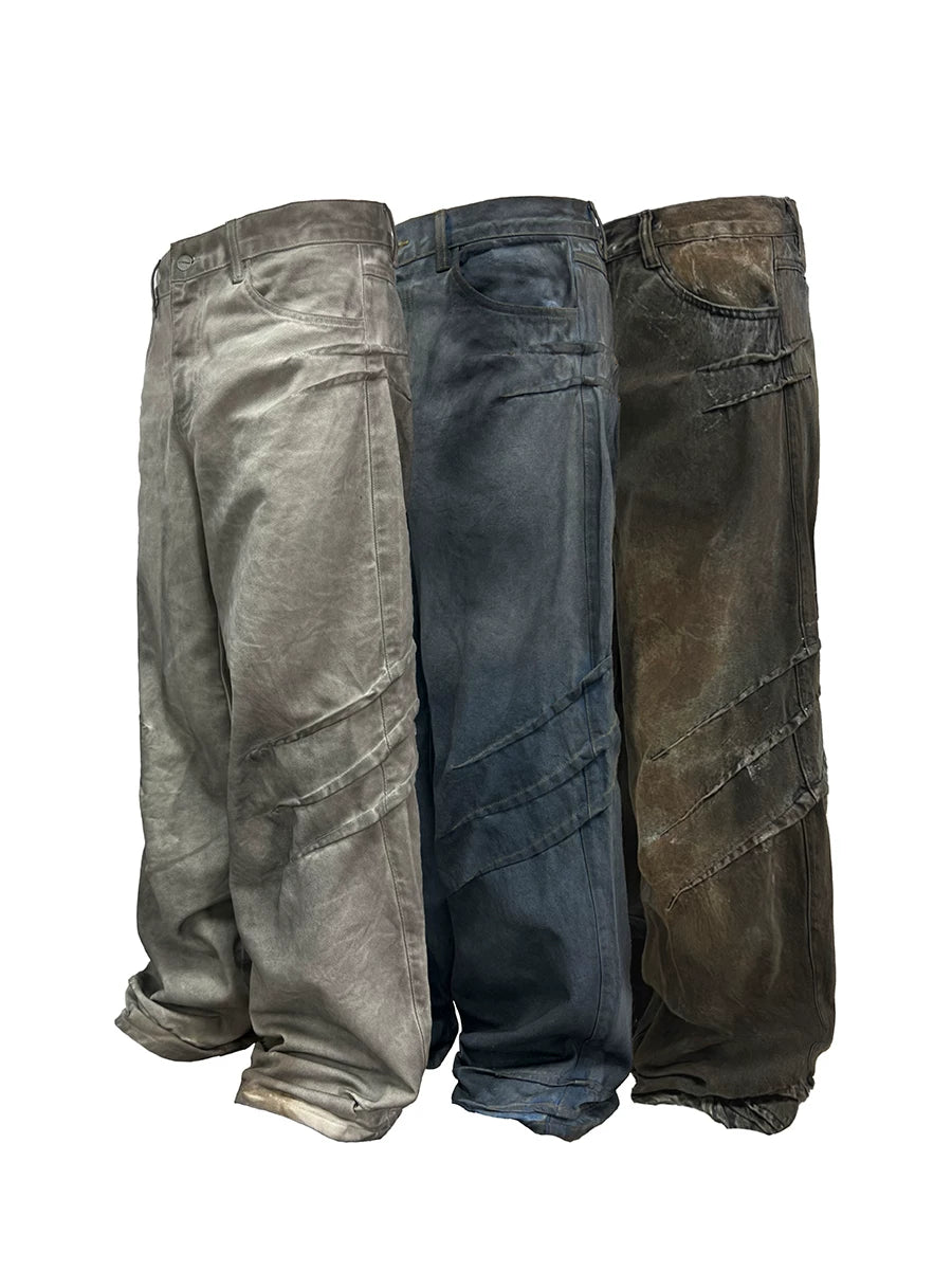 Scratched Washed Jeans With YKK Zipper