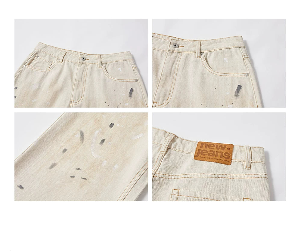 Men's Distressed Splashed Ink Straight Jeans