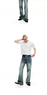 Cutout Lapel Short Sleeves Knit Polo