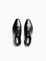 Pointed Toe Pleated Leather Derby Shoes