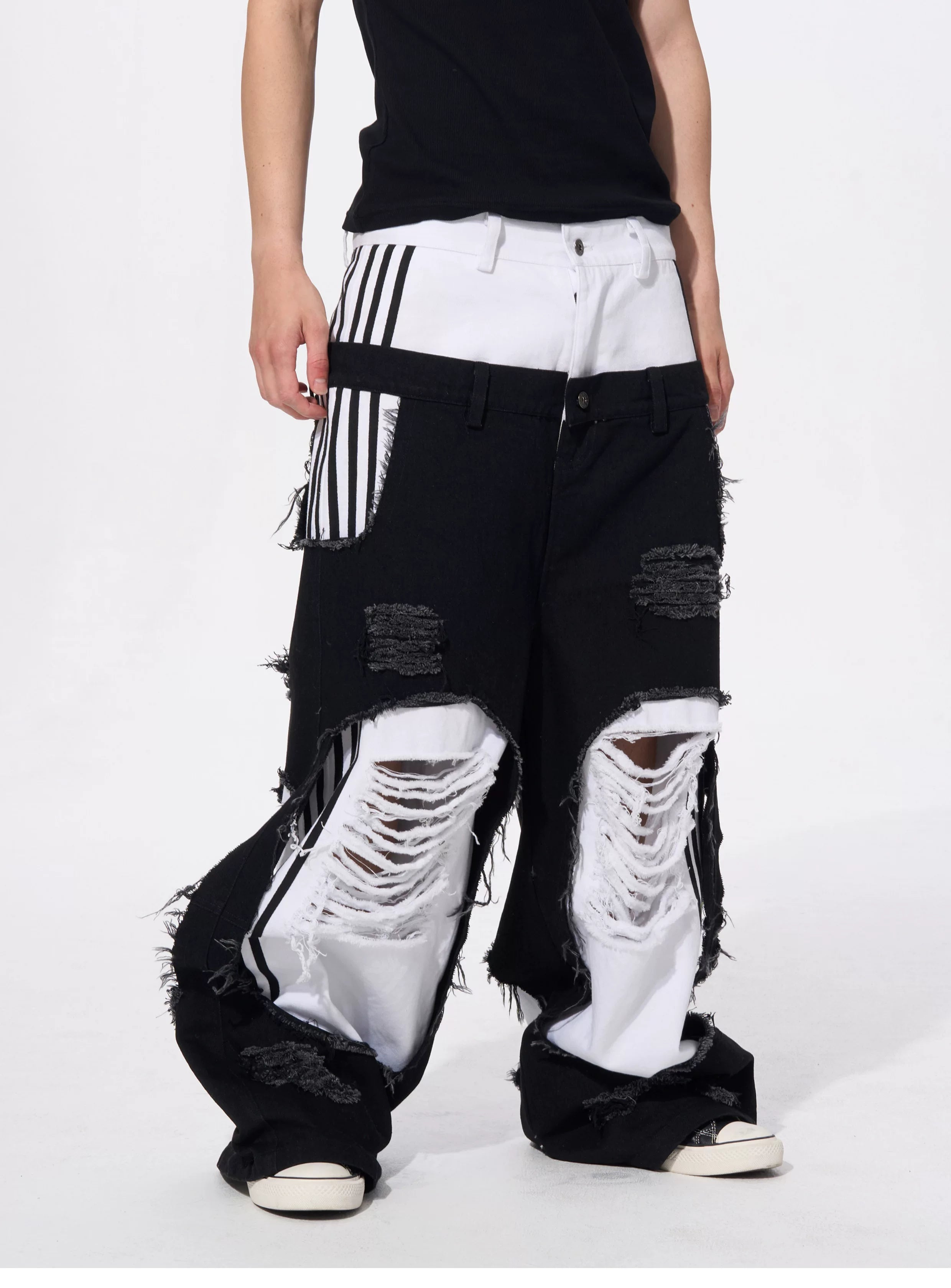 Men's Ripped Double Waist Jeans