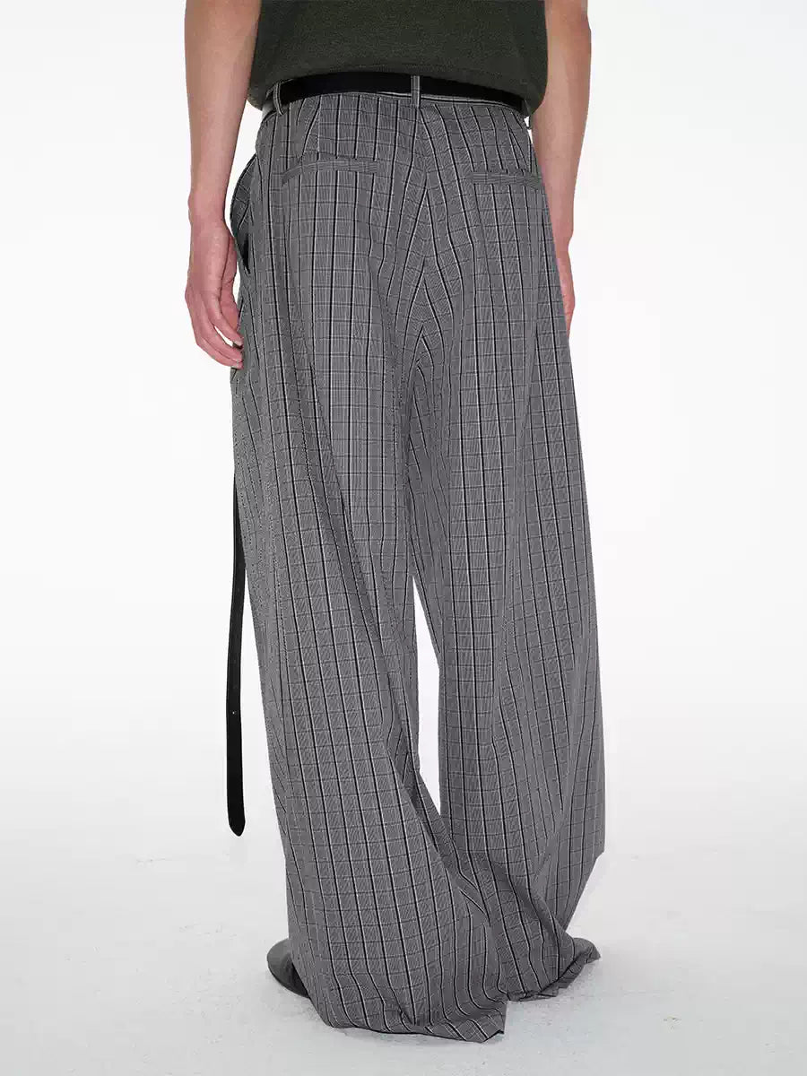 Plaid Pleated Wide Leg Pants