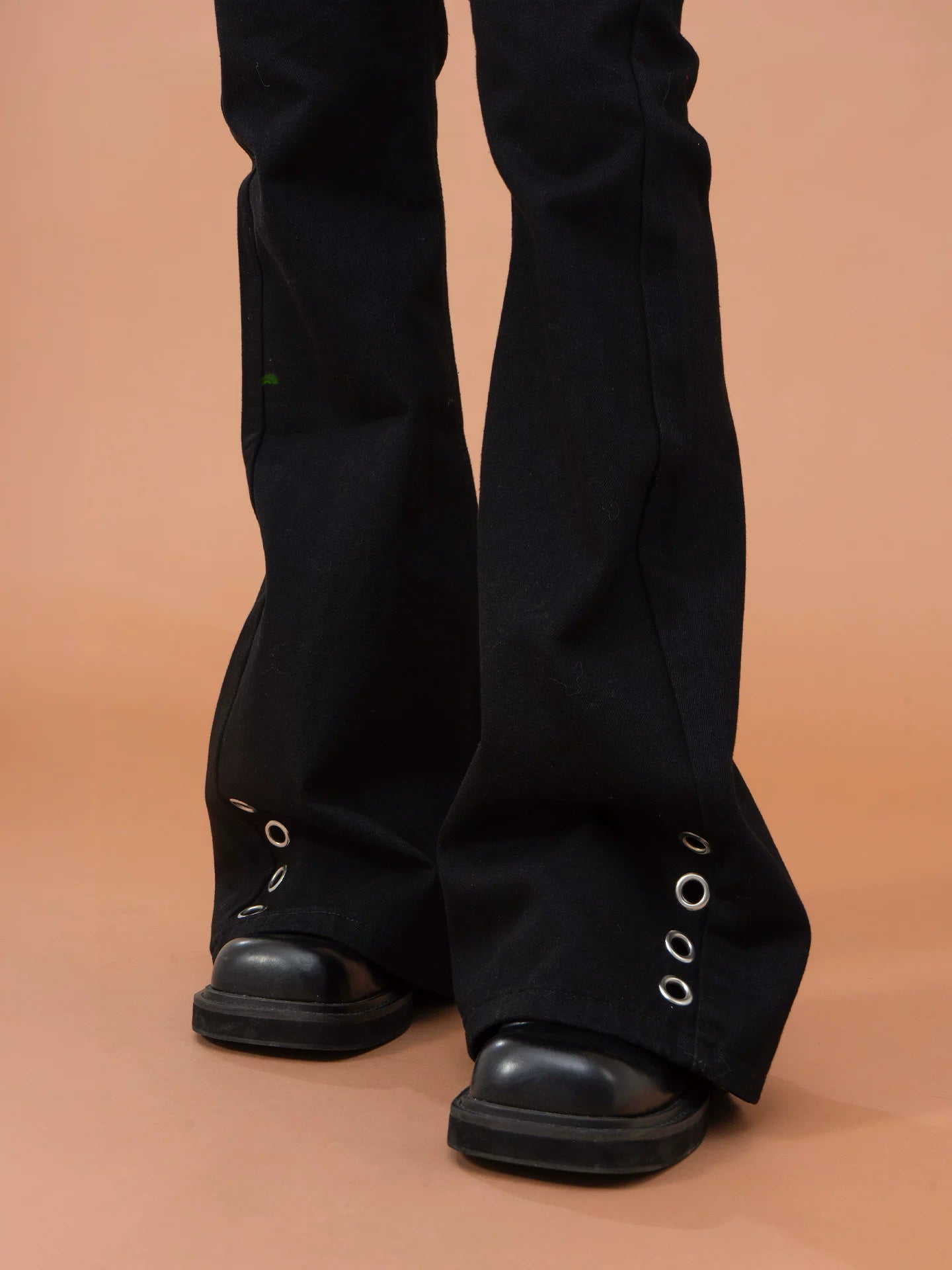 Men's Black Metal Ring Flare Jeans