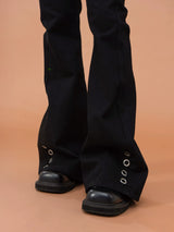 Men's Black Metal Ring Flare Jeans