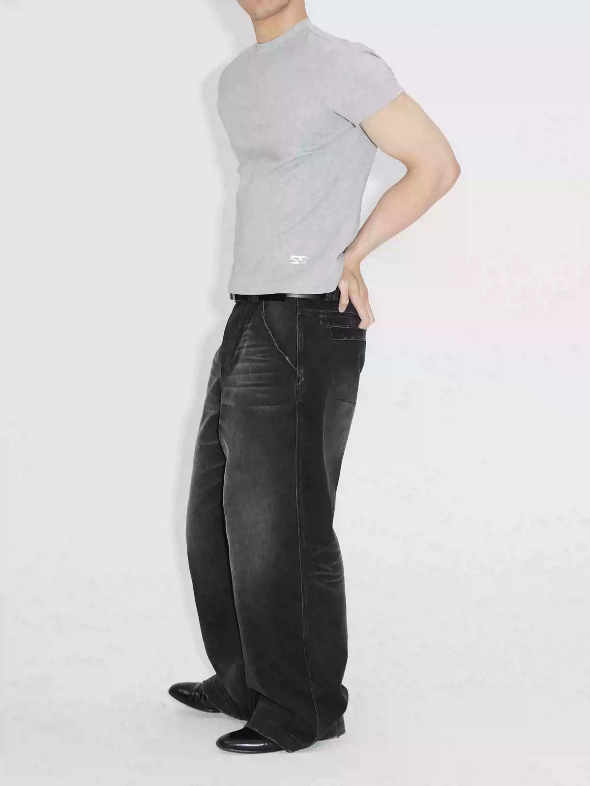 Heavyweight Natural Wash Asymmetrical Cargo Jeans