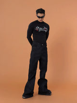 Black Gothic Print Fitted Long-Sleeve Tee