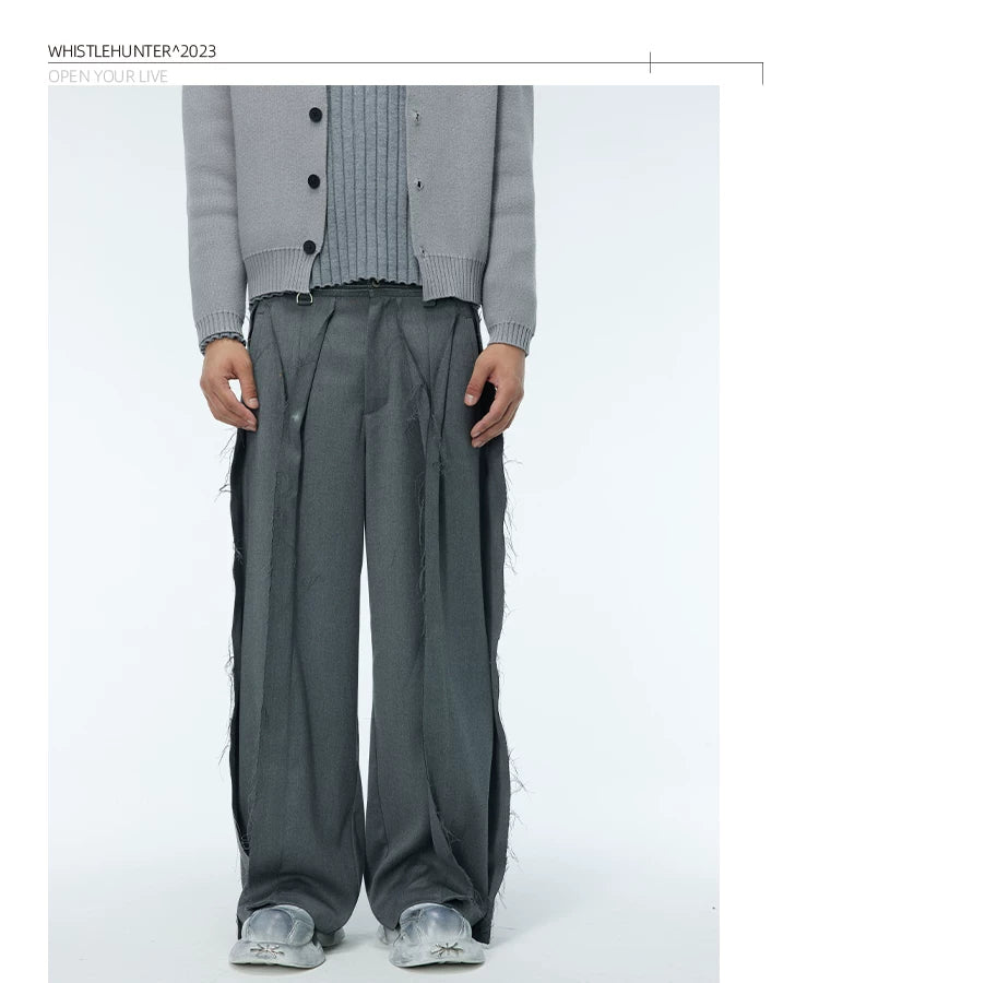 Unisex Grey Frayed Straight Leg Pants
