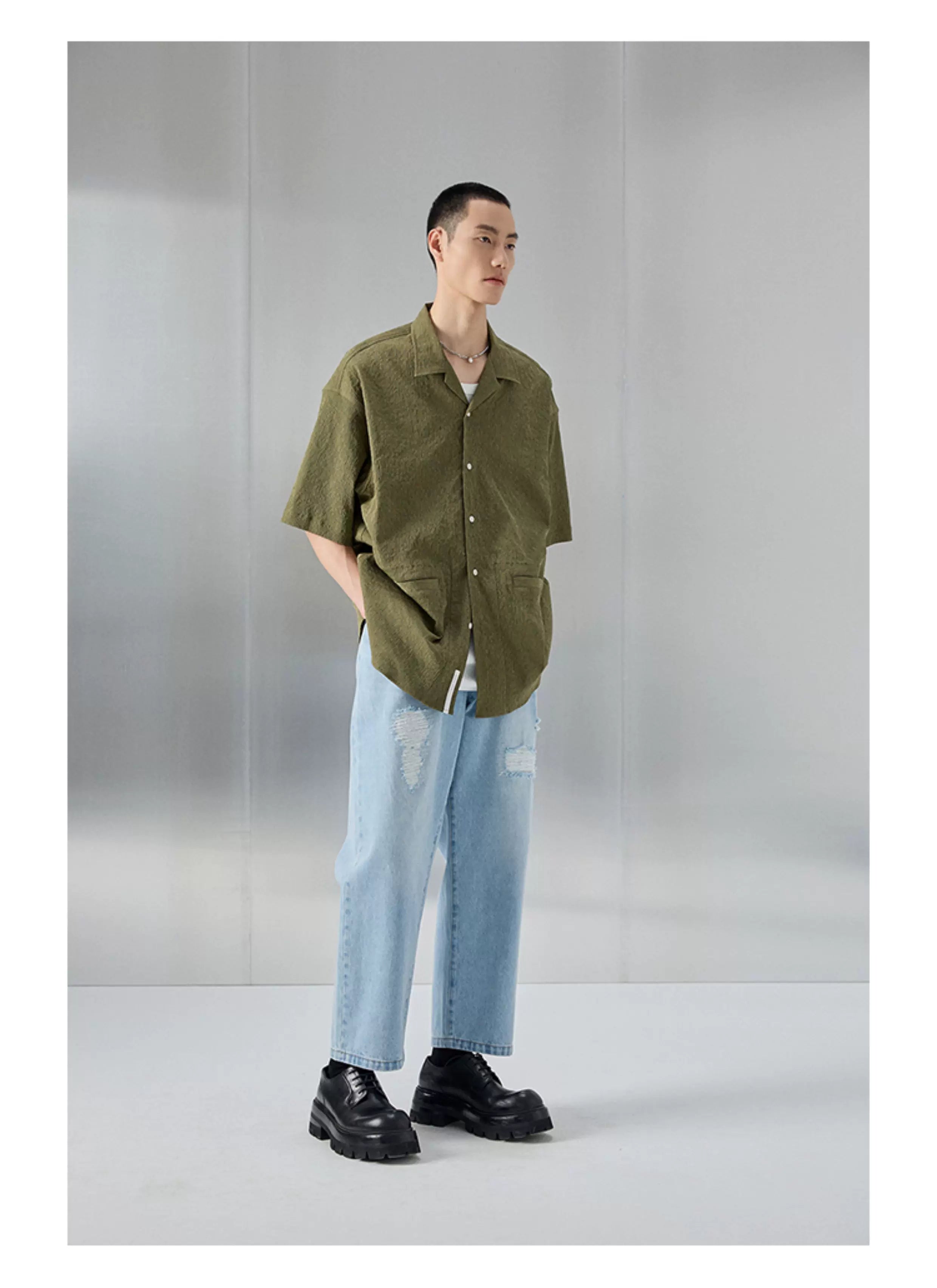 Distressed Patched Denim Pants