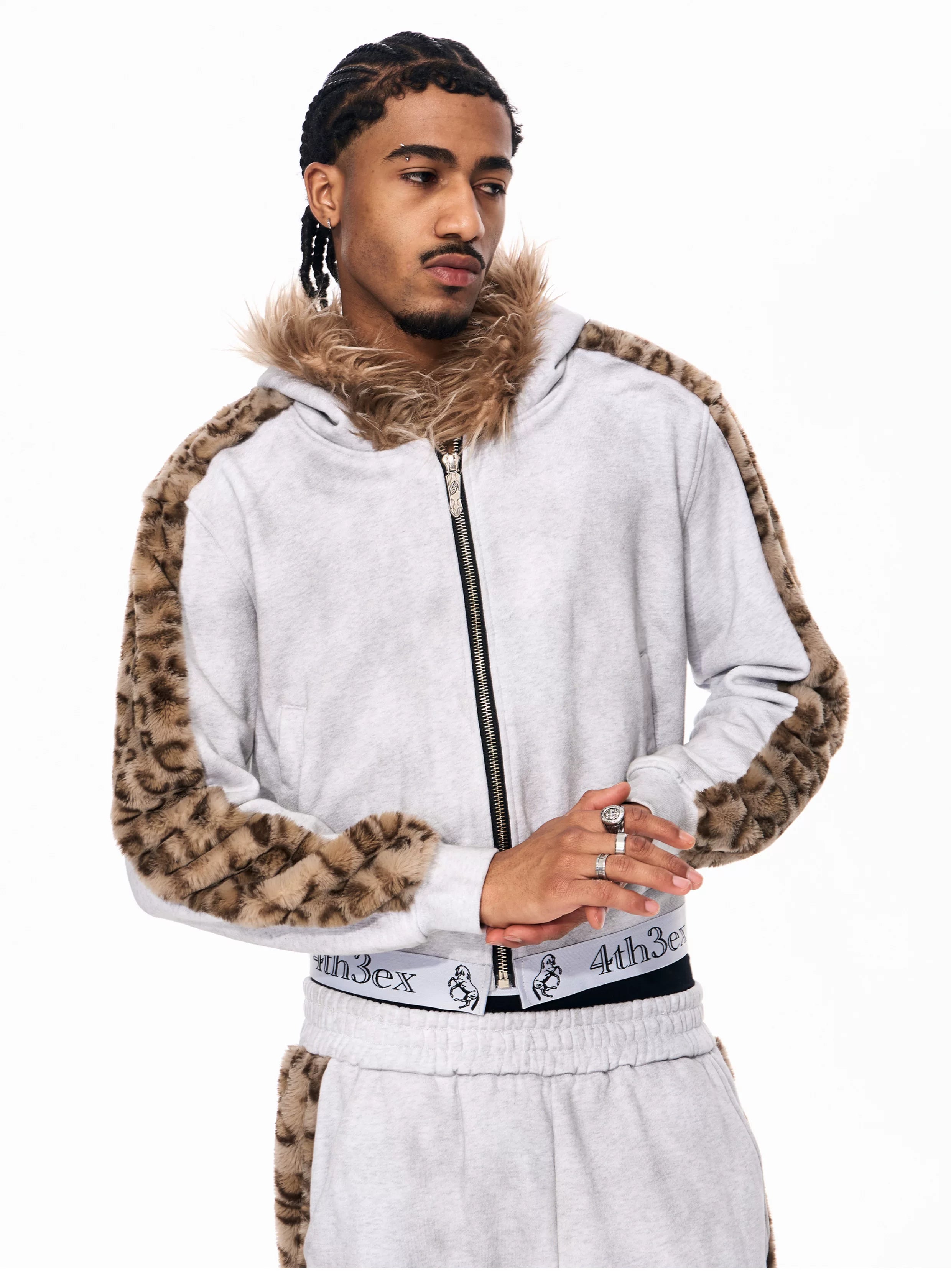Men's Leopard Fur Hooded Cardigan