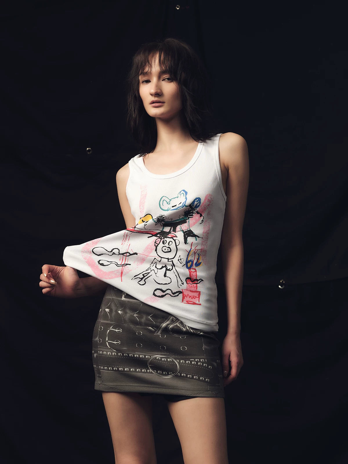 Dark Bear Print Ribbed Tank Top