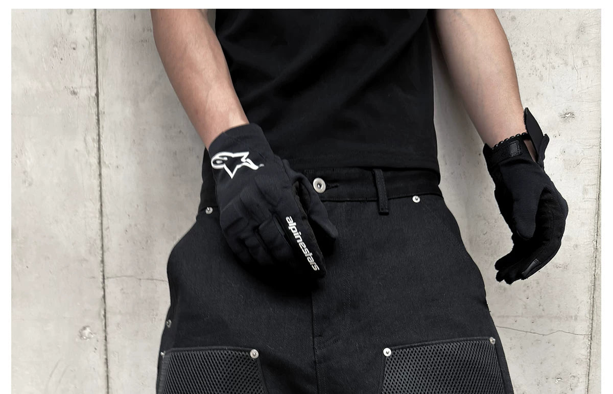 Black Waxed Straight Mesh Cord Jeans
